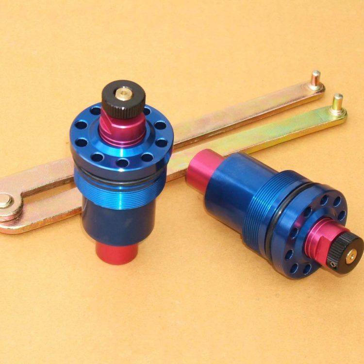 Front Fork Preload Adjusters blue/red (Pair), Honda MC18/MC21/MC28/NC30