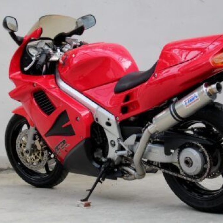 Conjunto, sistema completo de escape, silenciador redondo inoxidable, salida izquierda, VFR750F gen 4, 94-97
