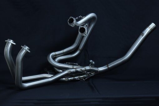 Conjunto de silenciador con sistema de carrera completo, tapa de extremo redonda de acero inoxidable/carbono, salida izquierda, VFR750F gen 4, 94-97 - Imagen 2